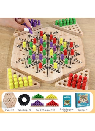 Wooden Geometric Triangle Chess Board Game Educational Parent-Child Interaction Toy For Children Intelligence Development Hand-eye Coordination-Color:[Package 1] Extra Large Four-person Battle Chain Chess (29cm Set Plate 84 Large Pieces 40 Rubber Bands 4 Chessboard Instructions Gift Box Packaging) - pzsku/Z0E20DFF4A9163CD289F0Z/45/1745586134/7352ac22-7a67-481a-b54e-7d064d6683e8