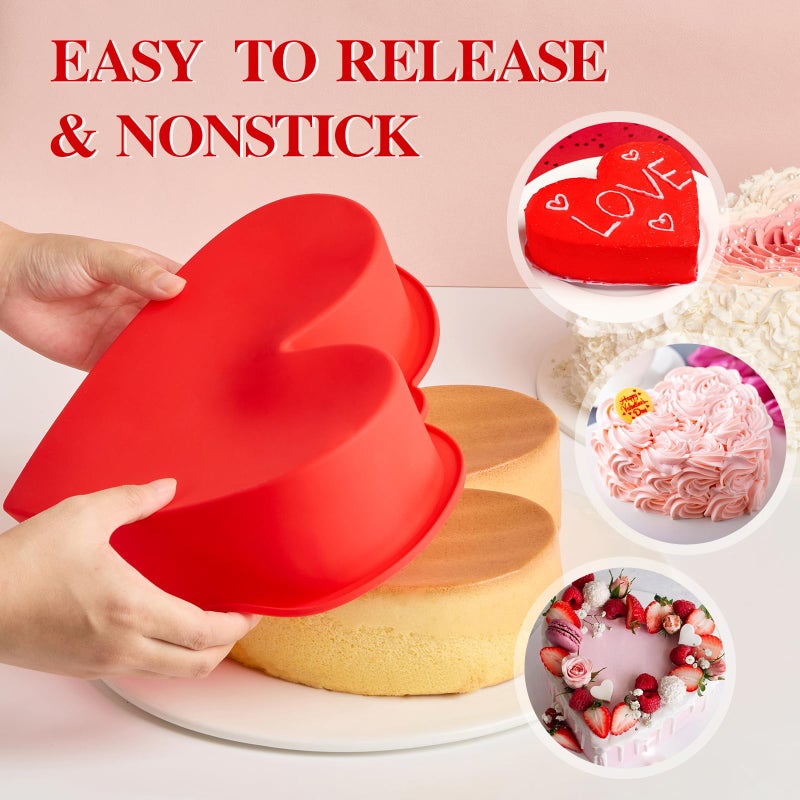 Puyeipt 10 Inch Heart Shaped Cake Pans, 2 Pack Nonstick Large Silicone Heart Baking Molds for Valentine's Day, Wedding, Birthday Party - Image 3
