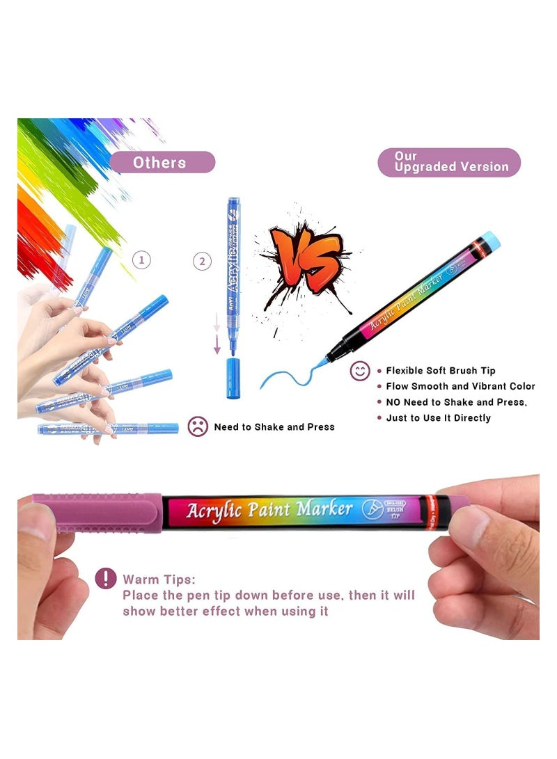 SYOSI Acrylic Paint Pens Brush Tip, 12 Basic Colors Acrylic Paint Markers. Set for Rock Painting, Calligraphy, Scrapbooking, Brush Lettering, Card Making, Sketching, Black Paper, DIY Photo Album - Image 5