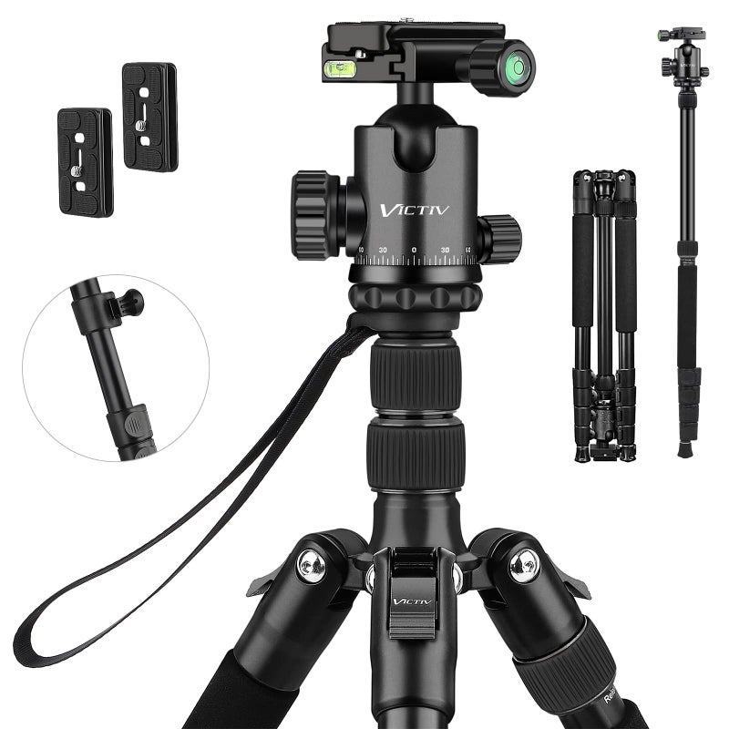 Victiv Camera Tripod，81 inch Aluminum Monopod Tripod for DSLR，Heavy Duty Foldable Tripod with 360 Degree Ball Head Loads Up to 22 lbs for Travel and Photography Black - Image 1