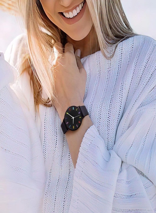 Bisley 38mm Watch for Women Silicone Strap Rainbow Dial Easy Reader Wrist Watch for Ladies, Black, Casual Watch - Image 4
