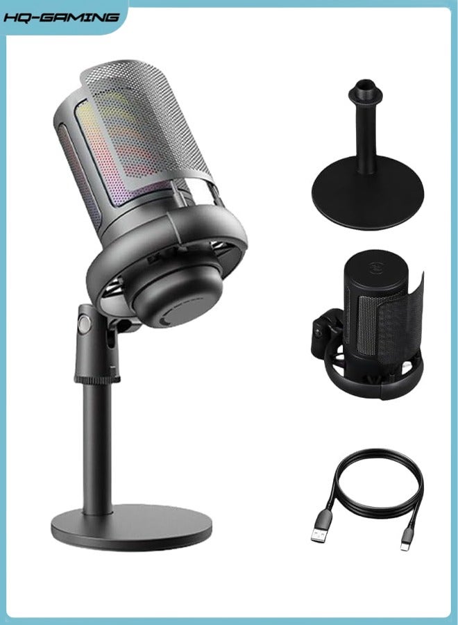 HQ-GAMING Gaming Microphone Computer Microphones, USB PC Mic for Streaming, Podcasts, Recording, Condenser Computer Desktop Mic on PS4/PS4pro/PS5, with RGB Control, Mute Touch, 3.5mm Headphone Jack  - Image 1