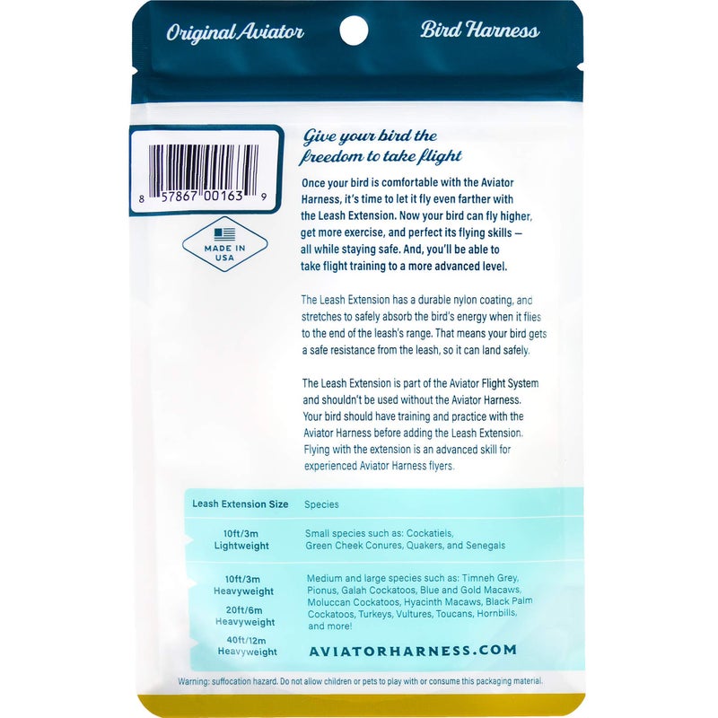 The Aviator Bird Harness Leash Extension: 10 Foot/3 Meter for Petite and X-Sm. - Image 2