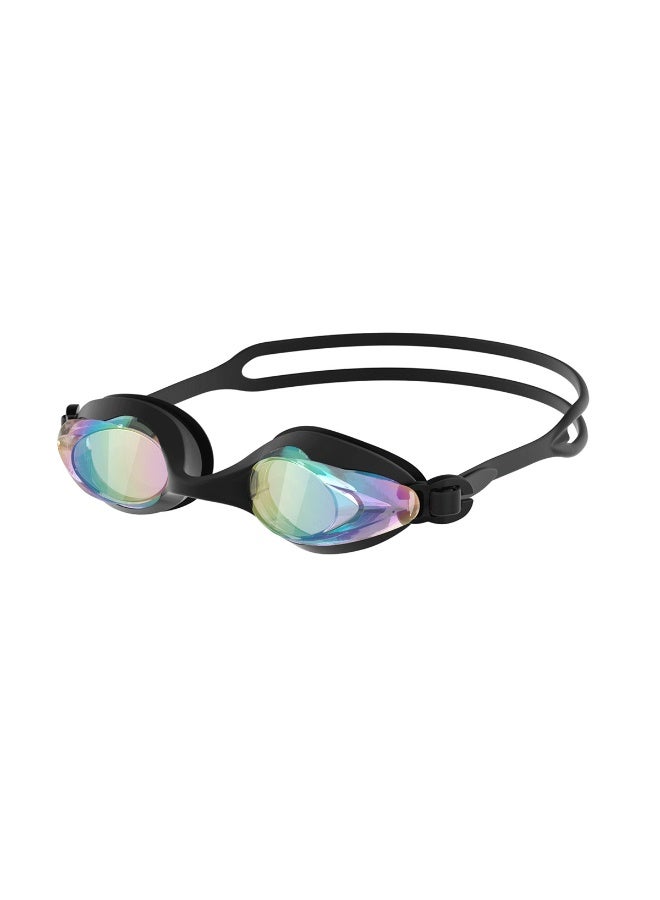 Dolphin 5016 Anti-Fog & UV Swimming Goggles for Adults Mirrored Lenses Silicone Straps With Box & Earplugs, Black - Image 1