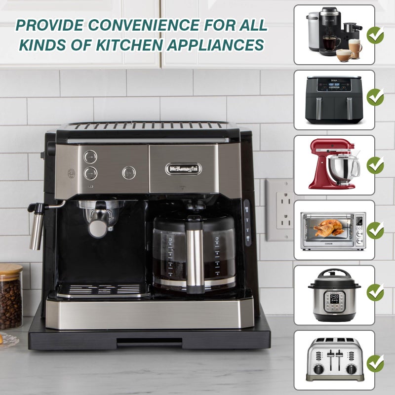 ANBOXIT Appliance Slider, Wooden Sliding Tray for Coffee Maker, Coffee Pot Slider for Counter, Kitchen Caddy Rolling Tray (Classic Black- Wide) - Image 5