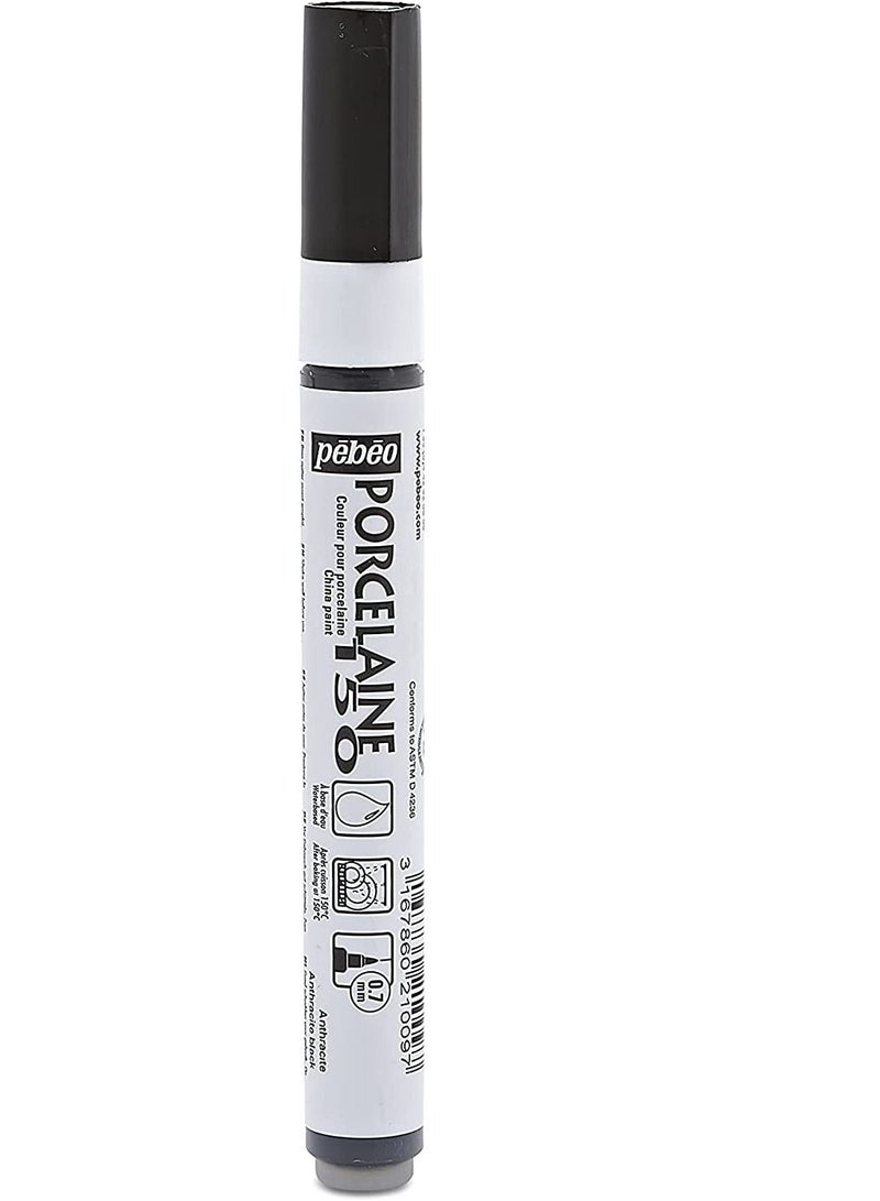 Pebeo Porcelaine 150 Ceramic Paint Fine Tip Marker - Anthracite Black 0.7 mm - Image 1