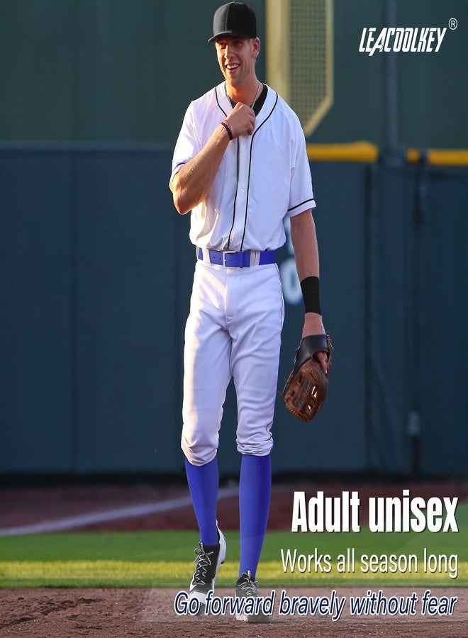 LEACOOLKEY Baseball Belt and Socks Combo Set 3 Pairs of Softball Socks and 1 Pack Elastic Belt for Adult Men Women Royal Blue - Image 2