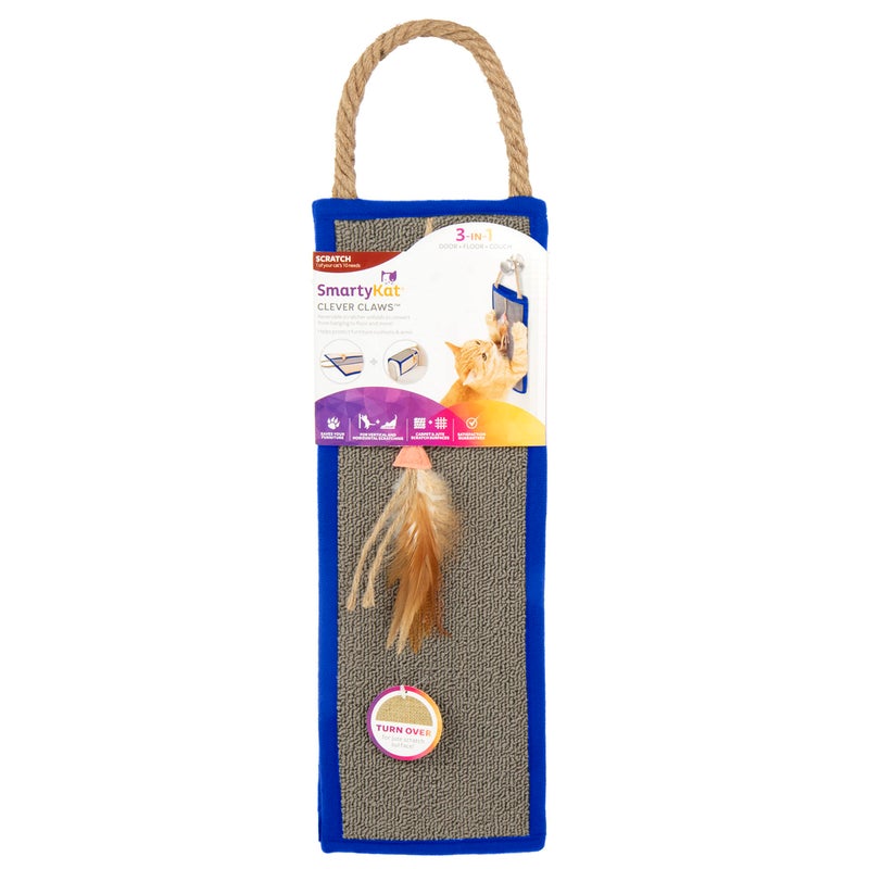SmartyKat Clever Claws Carpet & Burlap Hanging Cat Scratch Mat - Brown/Gray with Blue Trim, One Size - Image 2