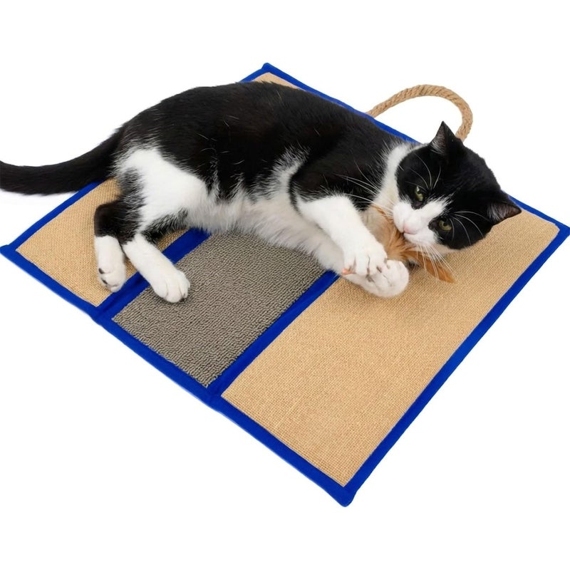 SmartyKat Clever Claws Carpet & Burlap Hanging Cat Scratch Mat - Brown/Gray with Blue Trim, One Size - Image 1