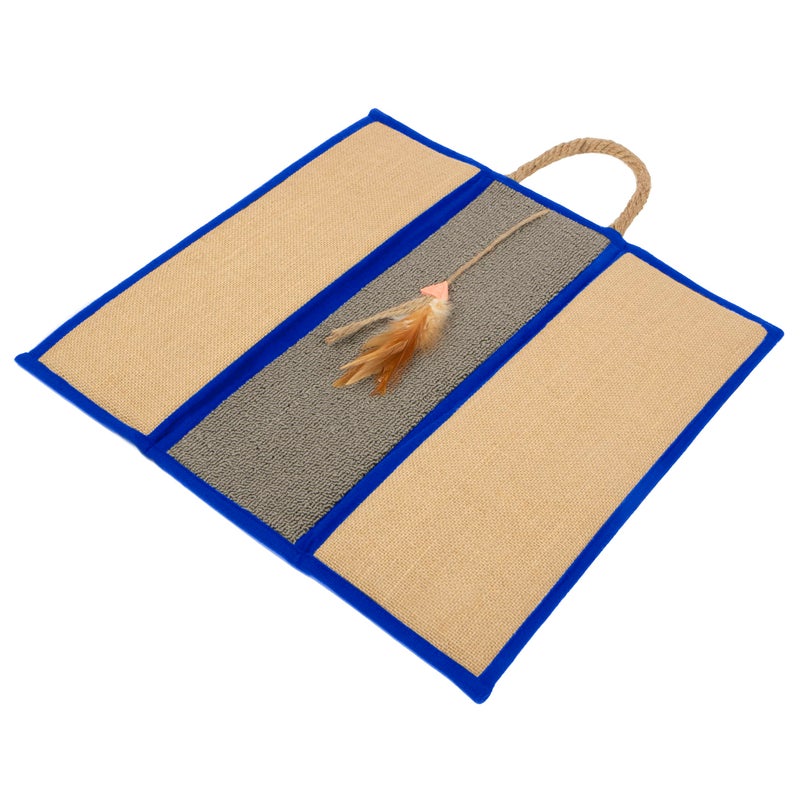 SmartyKat Clever Claws Carpet & Burlap Hanging Cat Scratch Mat - Brown/Gray with Blue Trim, One Size - Image 3