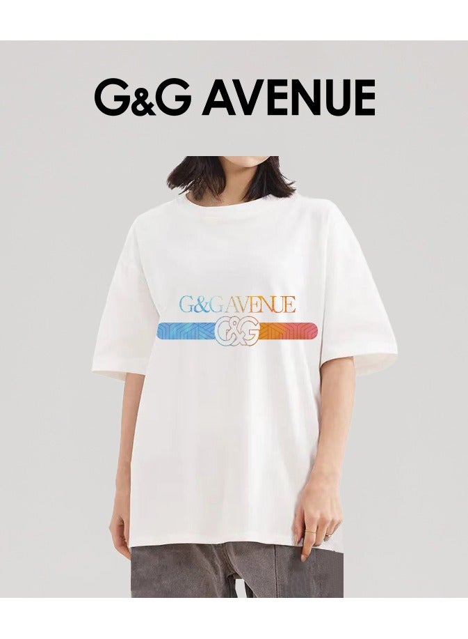 G&G AVENUE Heavy cotton fabric Men's Oversized round neck T-shirt, pure cotton thick and high-quality, 1/2 sleeve shirt slim fit new trend pattern white  - Image 5