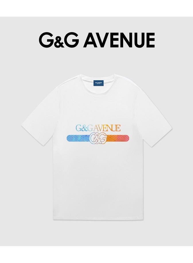 G&G AVENUE Heavy cotton fabric Men's Oversized round neck T-shirt, pure cotton thick and high-quality, 1/2 sleeve shirt slim fit new trend pattern white  - Image 2