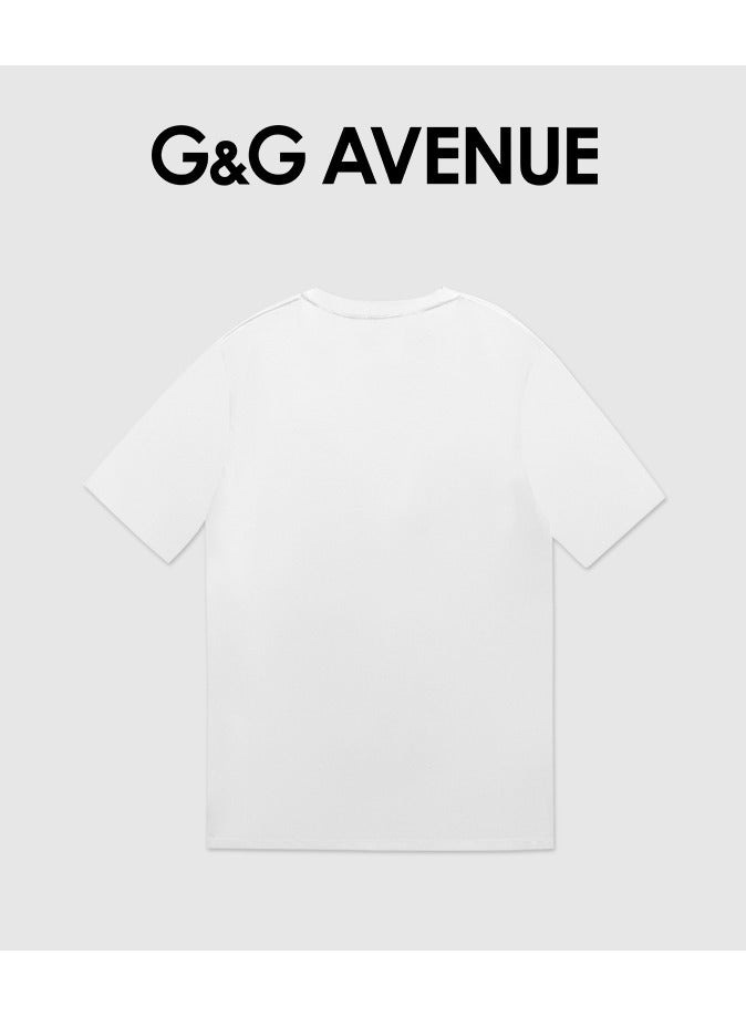 G&G AVENUE Heavy cotton fabric Men's Oversized round neck T-shirt, pure cotton thick and high-quality, 1/2 sleeve shirt slim fit new trend pattern white  - Image 3