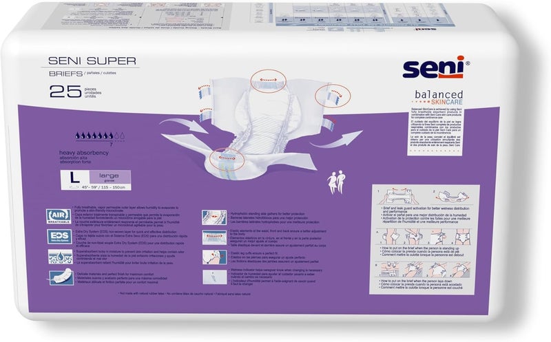 SENI Super Unisex Adult Incontinence Briefs with Tabs Size Large 4559 50 Count 2 Packs of 25 Heavy Absorbency Breathable Disposable Brief for Men Women - Image 4