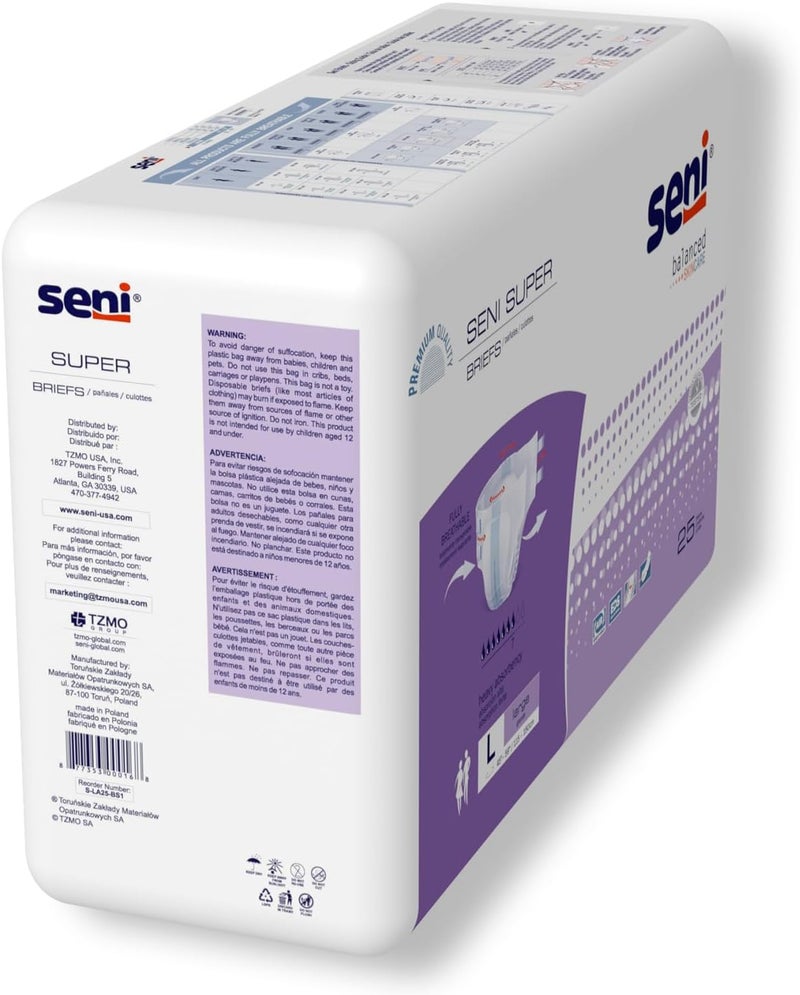 SENI Super Unisex Adult Incontinence Briefs with Tabs Size Large 4559 50 Count 2 Packs of 25 Heavy Absorbency Breathable Disposable Brief for Men Women - Image 3
