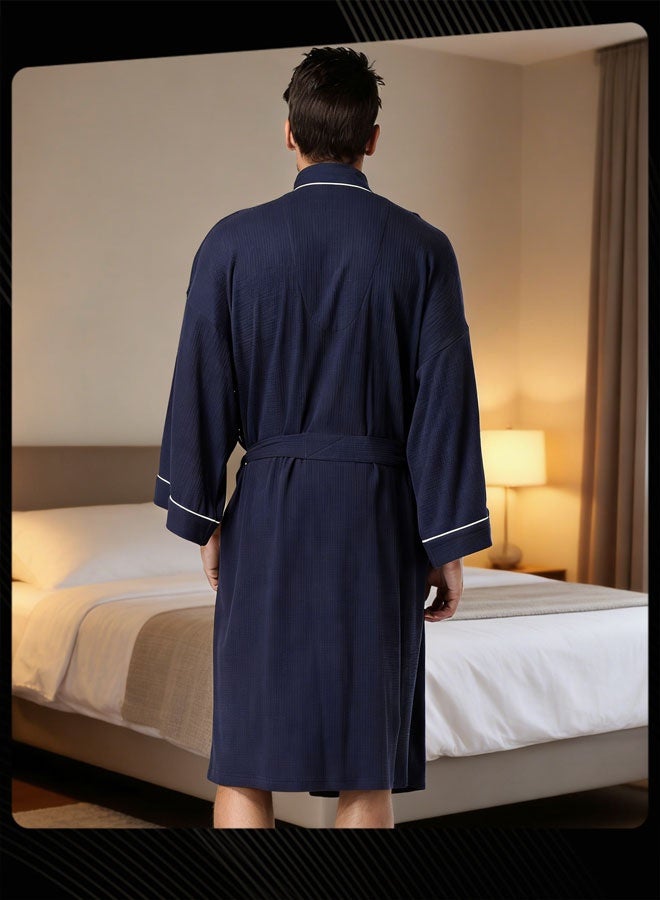 جوي شيك روب ناعم للأزواج مزود بحزام أزرق داكن - Image 4