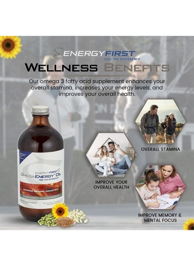 Omega Energy Oil - Seed Oil Supplement w/Raw Flaxseed, Sunflower, Sesame, Pumpkin & Essential Fatty Acids w/Plant Based - Antioxidant Support for Immune Support, Joints & Digestion 12oz