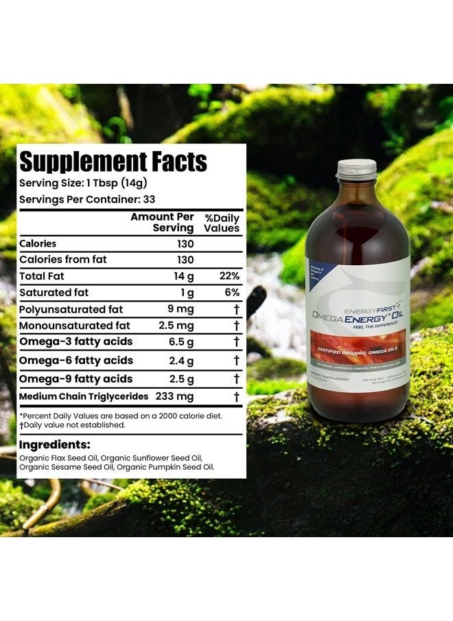 Omega Energy Oil - Seed Oil Supplement w/Raw Flaxseed, Sunflower, Sesame, Pumpkin & Essential Fatty Acids w/Plant Based - Antioxidant Support for Immune Support, Joints & Digestion 12oz
