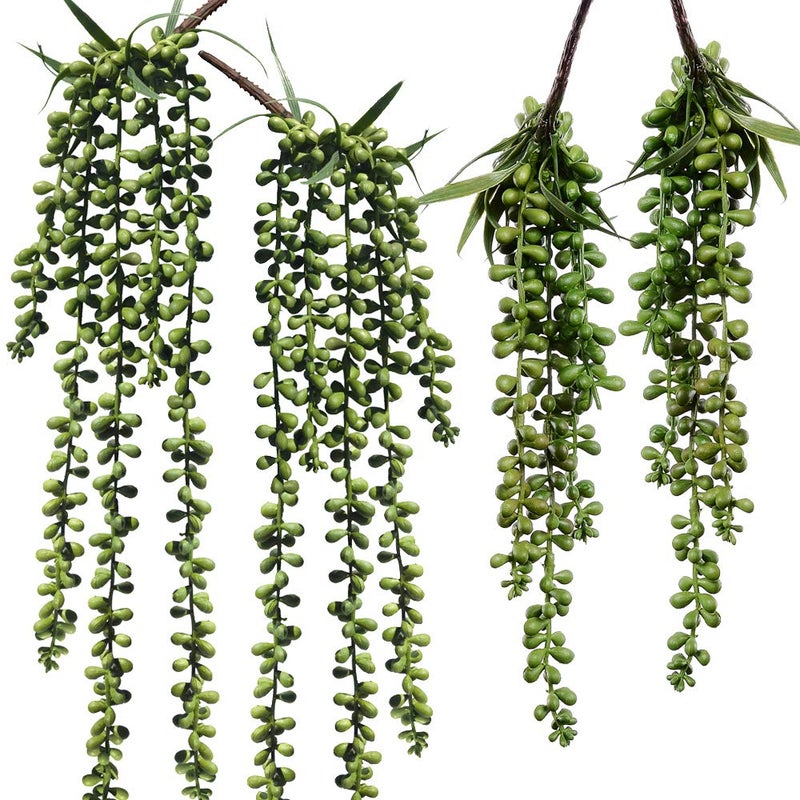 Supla 4 Pcs Artificial Hanging Succulents Faux Burros Tail Picks Trailing String of Pearls Succulents Fake Greenery Sprays for Basket Planter Centerpiece Floral Arrangement Indoor Outdoor Decor - Image 1