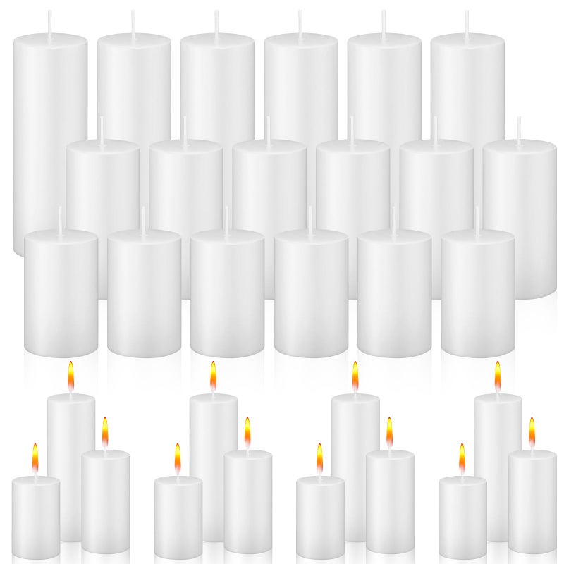 MTLEE 18 Pcs Pillar Candles Long Burning Unscented Candles Bulk for Wedding Church Party Spa Lantern Fireplace Restaurants Home Household Decor2 x 3 Inch 2 x 4 Inch 2 x 6 InchWhite