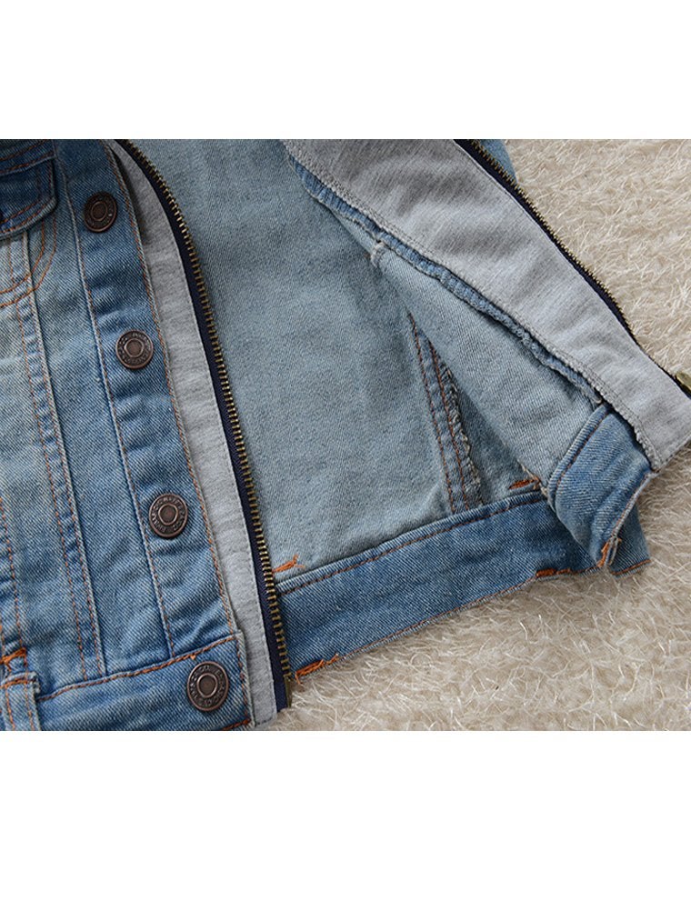 Mallimoda Kids Boys Girls Hooded Denim Jacket Zipper Coat Outerwear Style 2 Blue 2-3 Years - Image 5