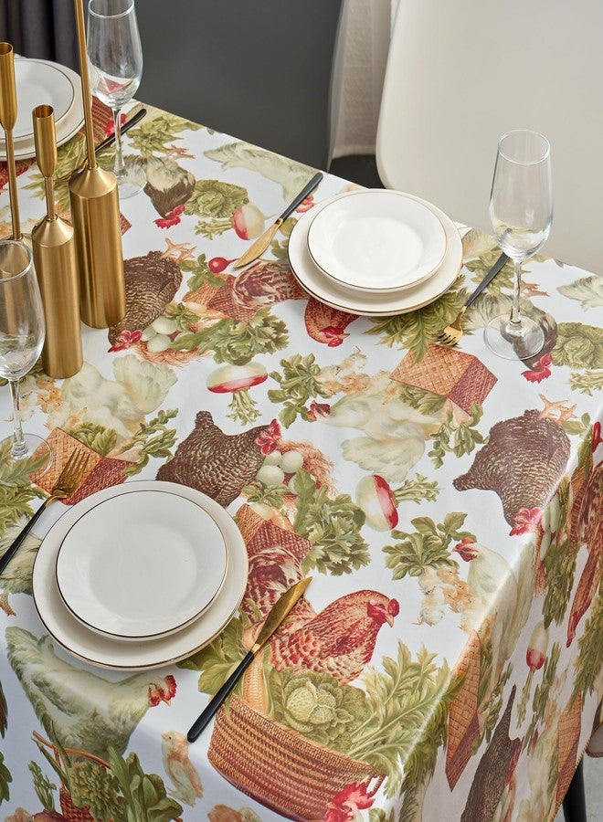 Pioggia مفرش طاولة من الفينيل مع بطانة من الفلانيل - مقاوم للماء والزيوت، سهل التنظيف - مفرش طاولة بلاستيكي - مثالي لطاولات الطعام، طاولات المطبخ، الحفلات (دجاج، مربع 54×54 بوصة) - Image 4