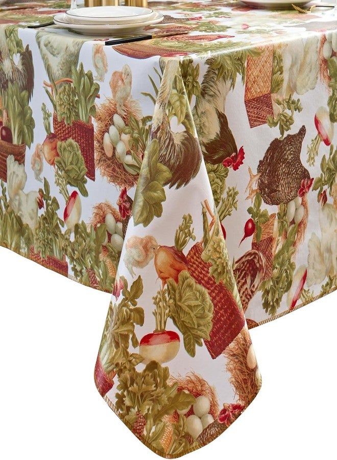 Pioggia مفرش طاولة من الفينيل مع بطانة من الفلانيل - مقاوم للماء والزيوت، سهل التنظيف - مفرش طاولة بلاستيكي - مثالي لطاولات الطعام، طاولات المطبخ، الحفلات (دجاج، مربع 54×54 بوصة) - Image 1