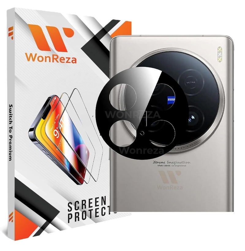 WonReza حماية زجاج الكاميرا الخلفية لهاتف Vivo X200 Pro 5G [3D بريميوم] واقي عدسة الكاميرا (أسود) - Image 1