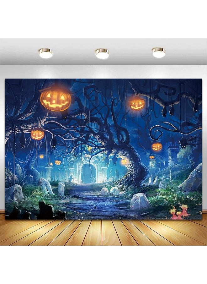 Fanghui - Spooky Night Photo Background 7X5Ft Pumpkin Lantern Photography Backdrop For Horror Halloween Party Portraits Decor Banner - Image 1