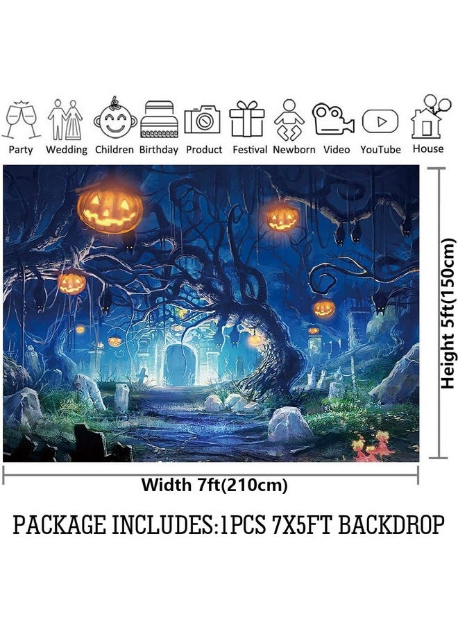 Fanghui - Spooky Night Photo Background 7X5Ft Pumpkin Lantern Photography Backdrop For Horror Halloween Party Portraits Decor Banner - Image 1