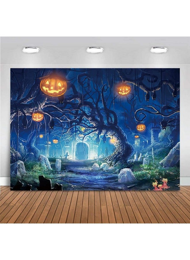 Fanghui - Spooky Night Photo Background 7X5Ft Pumpkin Lantern Photography Backdrop For Horror Halloween Party Portraits Decor Banner - Image 1