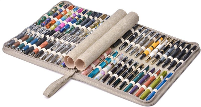 erofa 48 Slots Fountain Pen Case, Beige Water Resistant Canvas Pen Holder Display Pouch Storage Large Capacity Bag - Image 1