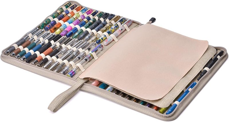 erofa 48 Slots Fountain Pen Case, Beige Water Resistant Canvas Pen Holder Display Pouch Storage Large Capacity Bag - Image 2