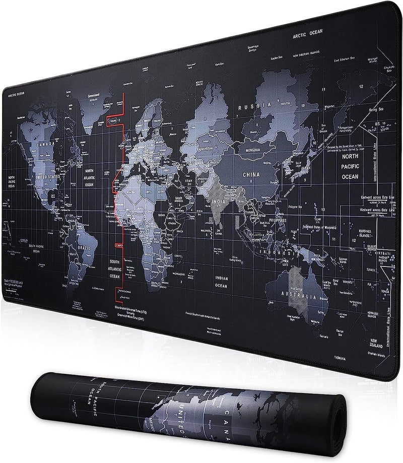 SKY-TOUCH Gaming Mouse Pad 90X40Cm, Anti-Skid Mouse Mat, World Map Mousepad Rubber Base And Stitched Edges For Gamers Office - Image 1