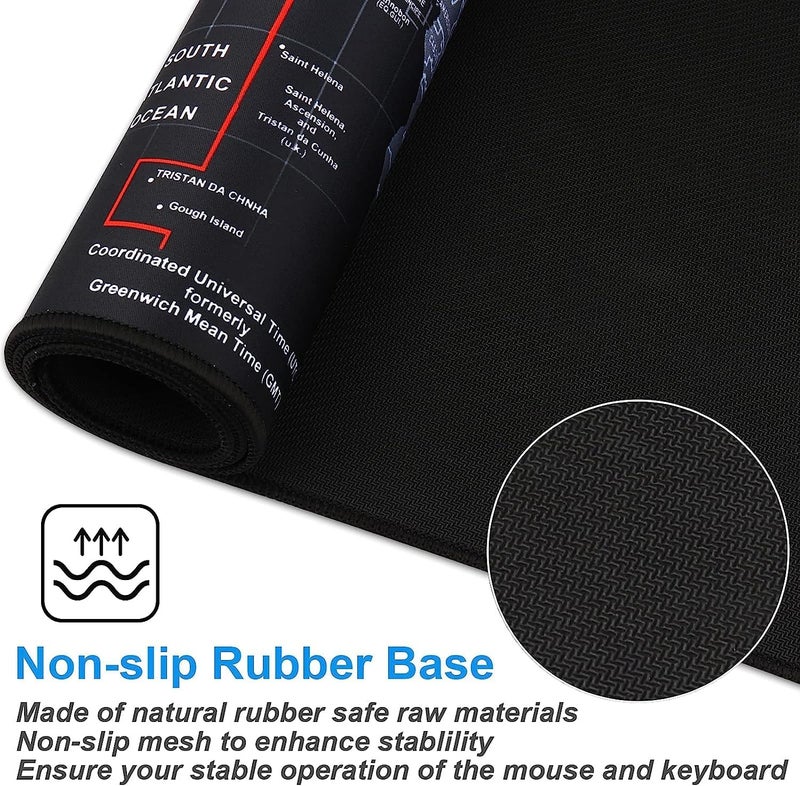 SKY-TOUCH Gaming Mouse Pad 90X40Cm, Anti-Skid Mouse Mat, World Map Mousepad Rubber Base And Stitched Edges For Gamers Office - Image 3