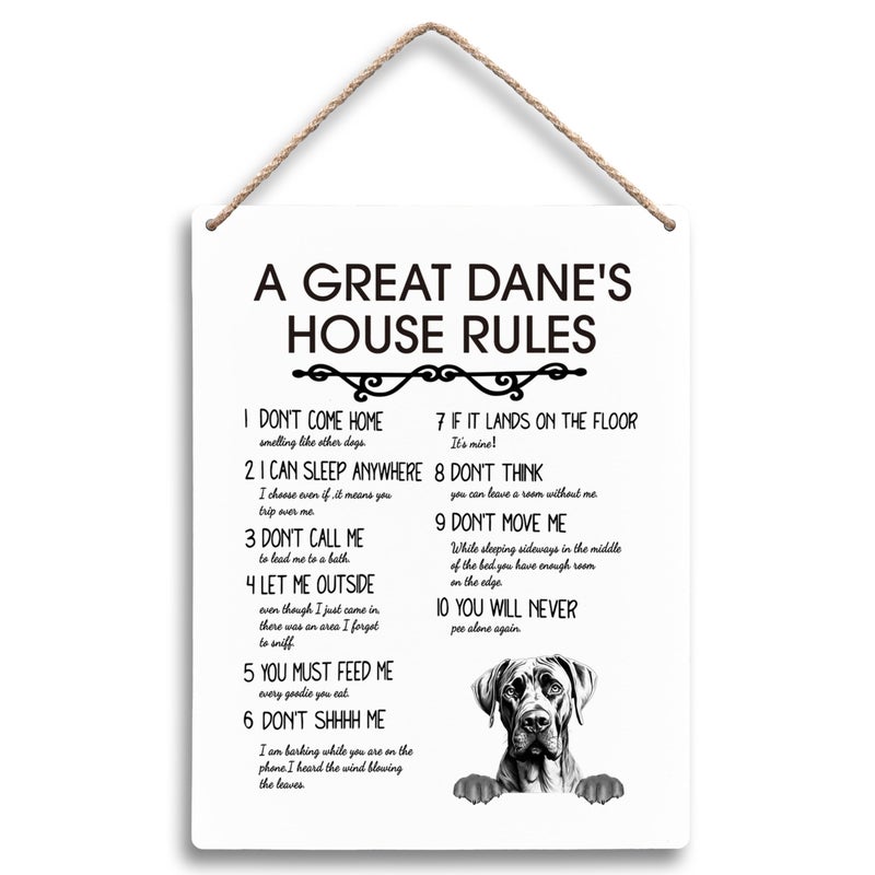 FUGWN A Great Daneâ€™s House Rules Dog Wooden Signs 8x10, Great Dane Gifts, Daneâ€™s Signs for Home Decor, Dog Decorations for the Home, House Rules, Gifts for Lovers Owners - Image 1