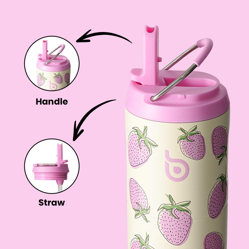 BOTTLE BOTTLE Insulated Water Bottle 24oz with Straw Lid and Handle for Sports Travel Gym Stainless Steel Water Bottles Double-Wall Vacuum Metal Leak Proof BPA-Free (Strawberry) - Image 2