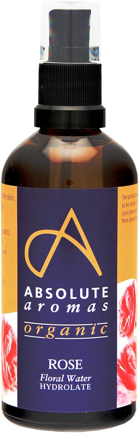 Absolute Aromas Certified Organic Bulgarian Rose Water 100ml Pure Natural Nourishing and Hydrating Facial Toner Spray Suitable for All Skin Types Glass Bottle with Spray Top