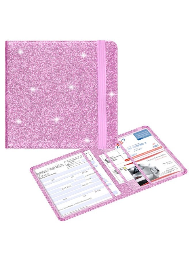 Wisdompro Car Registration and Insurance Documents Holder - Premium PU Leather Vehicle Driving Licence Holder Paperwork Wallet Case Organiser for Vehicle Documents and Cards - Bling Pink - Image 1