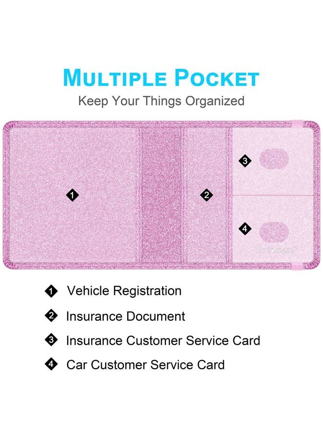 Wisdompro Car Registration and Insurance Documents Holder - Premium PU Leather Vehicle Driving Licence Holder Paperwork Wallet Case Organiser for Vehicle Documents and Cards - Bling Pink - Image 2