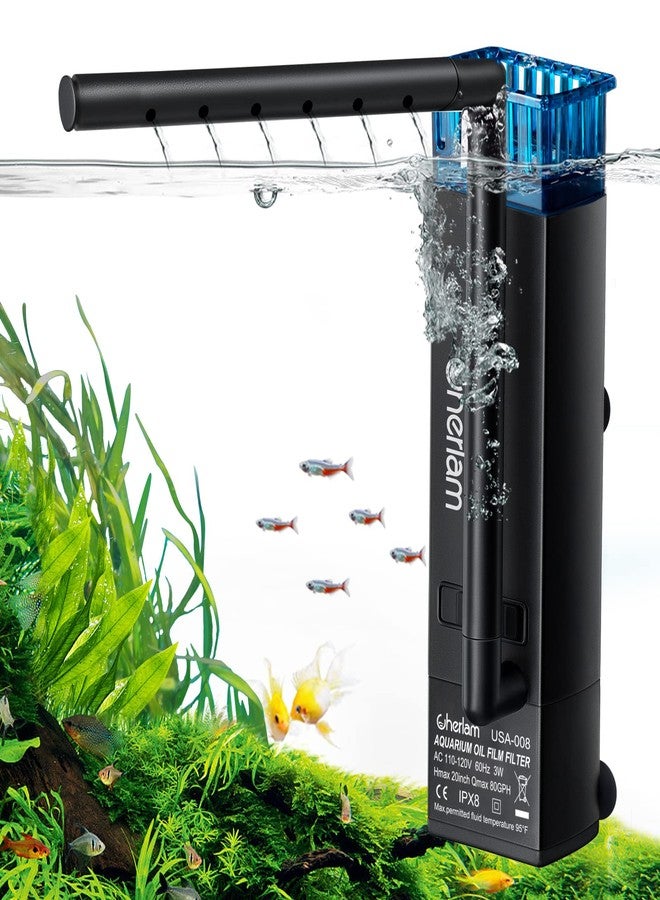 CHERLAM Aquarium Surface Protein Skimmer,3W Fish Tank Protein Skimmer,3 in 1 Aquarium Oil Skimmer for Sea and Fresh Water, Internal Filter Wall Mounted Fish Tank Surface Protein Skimmer - Image 1