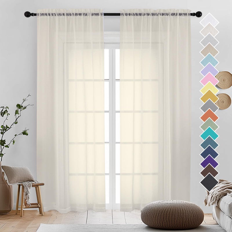 OVZME Cream Sheer Curtains 96 Inches Long 2 Panels - Soft Light Filtering Window Sheer Panels for Living Room/Bedroom  Top Dual Rod Pocket  1 Pair  Each 42Wx84L Inches - Image 1
