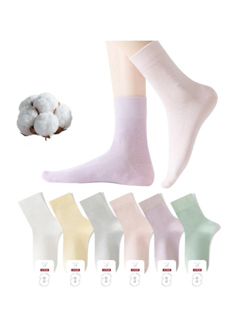 جوارب نسائية من Lullaxx مصنوعة من القطن بنسبة 100% حتى منتصف الساق (6 أزواج) - جوارب رياضية ويومية قابلة للتنفس بتصميم مرن، ماصة للرطوبة، ألوان متنوعة