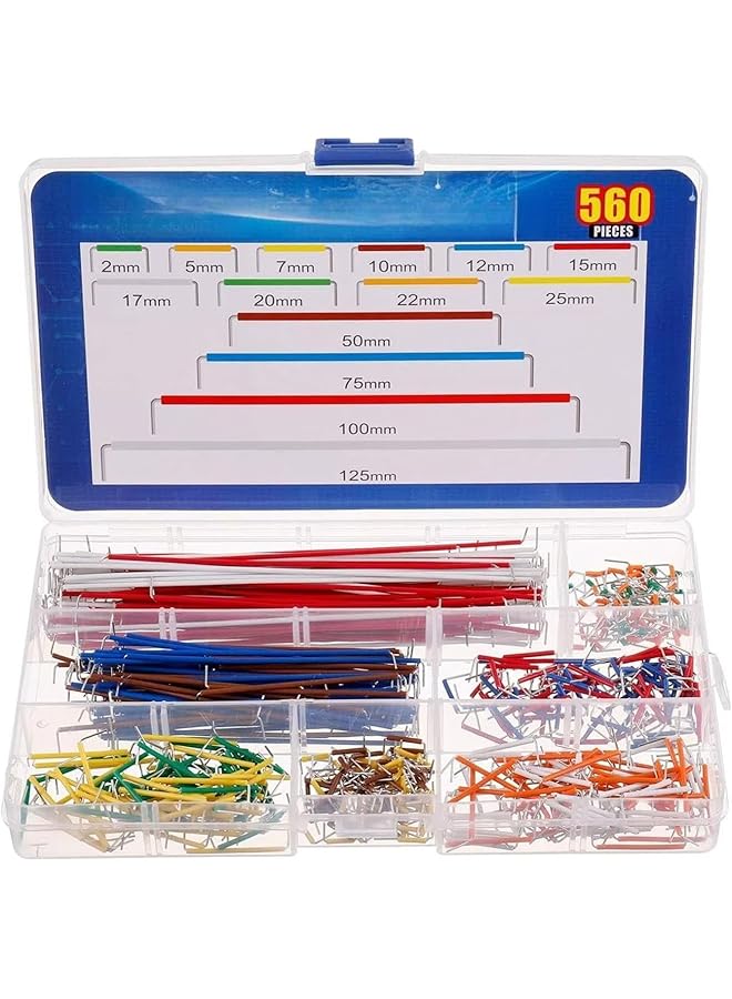 The Bros طقم أسلاك توصيل 560 قطعة بأطوال مختلفة 14 خط توصيل للوحة الدوائر الكهربائية أسلاك توصيل مرنة بدون لحام مجموعة أسلاك إلكترونية متعددة الألوان - Image 1