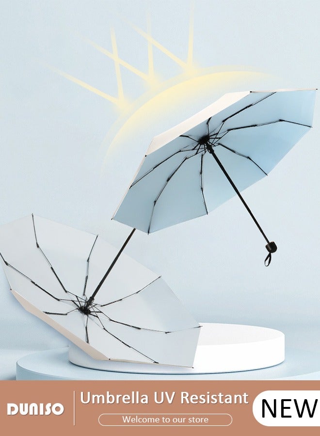 DUNISO Travel Umbrella UV Resistant, Folding Umbrella Sun Protection Lightweight Compact Portable Waterproof Windproof Rain Umbrella for Men Women - Image 1