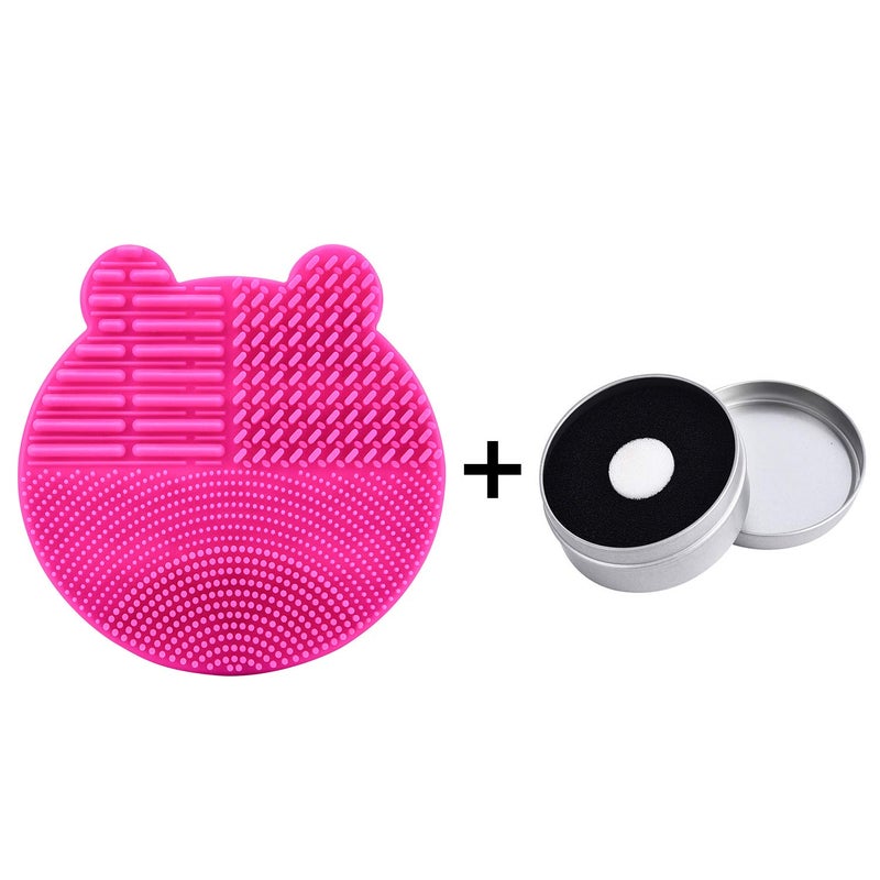 Bird&Fish Silicon Makeup Brush Cleaner Mat & Drying Pad with Carbon Removal Sponge (Rose Red) - Image 2