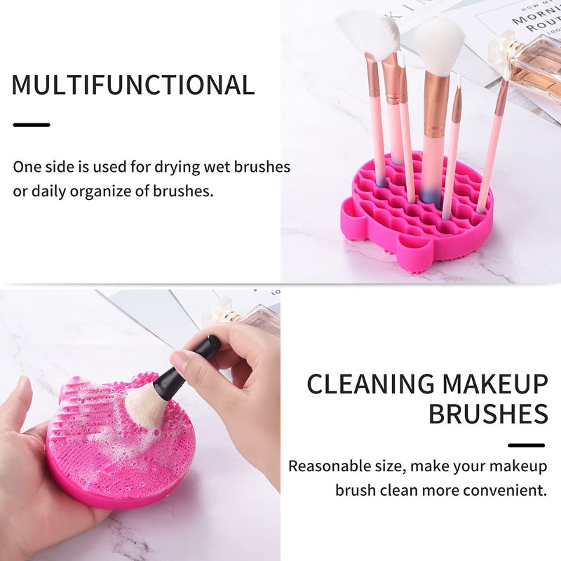 Bird&Fish Silicon Makeup Brush Cleaner Mat & Drying Pad with Carbon Removal Sponge (Rose Red) - Image 3