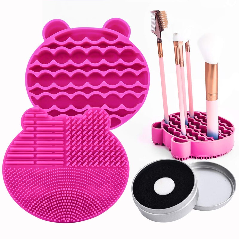 Bird&Fish Silicon Makeup Brush Cleaner Mat & Drying Pad with Carbon Removal Sponge (Rose Red) - Image 1