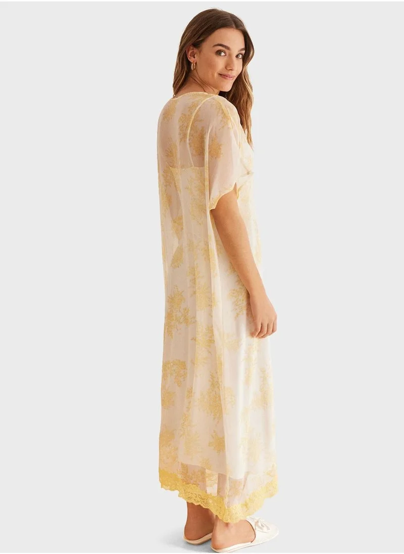 women'secret Yellow Chiffon Kaftan Dress