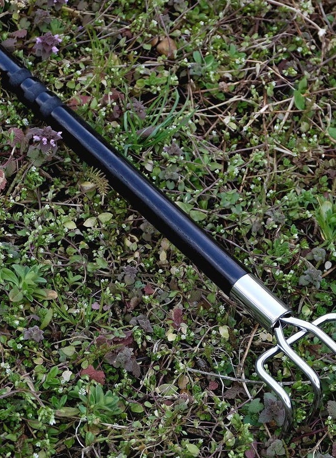 GardenHelper Japanese Rake Cultivator Long Handle 19" Heavy Duty Japanese Steel 4 Claw Wood Handle, Made in JAPAN, Hand Cultivator Tool for Digging, Weeding, Cultivating, Silver - Image 2